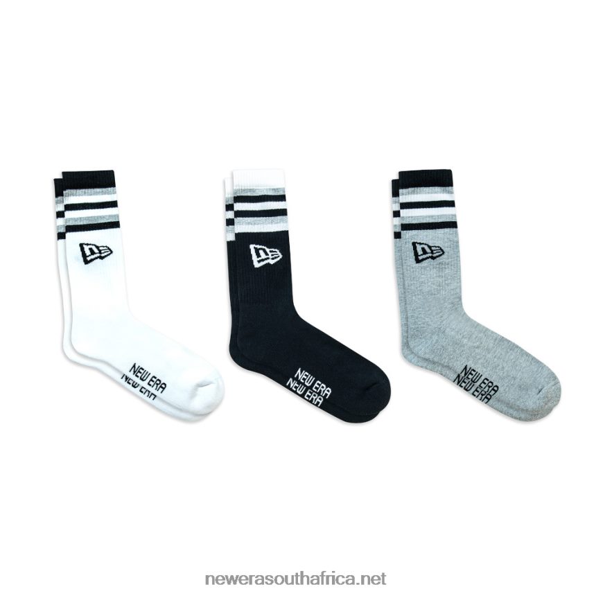 Retro Stripe 3 Pack Crew Black, Grey and White Socks New Era TRBRBN3203
