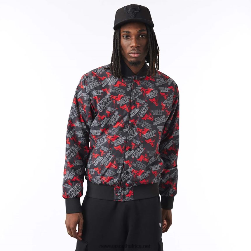 Chicago Bulls Logo Print Black Bomber Jacket New Era TRBRBN2582