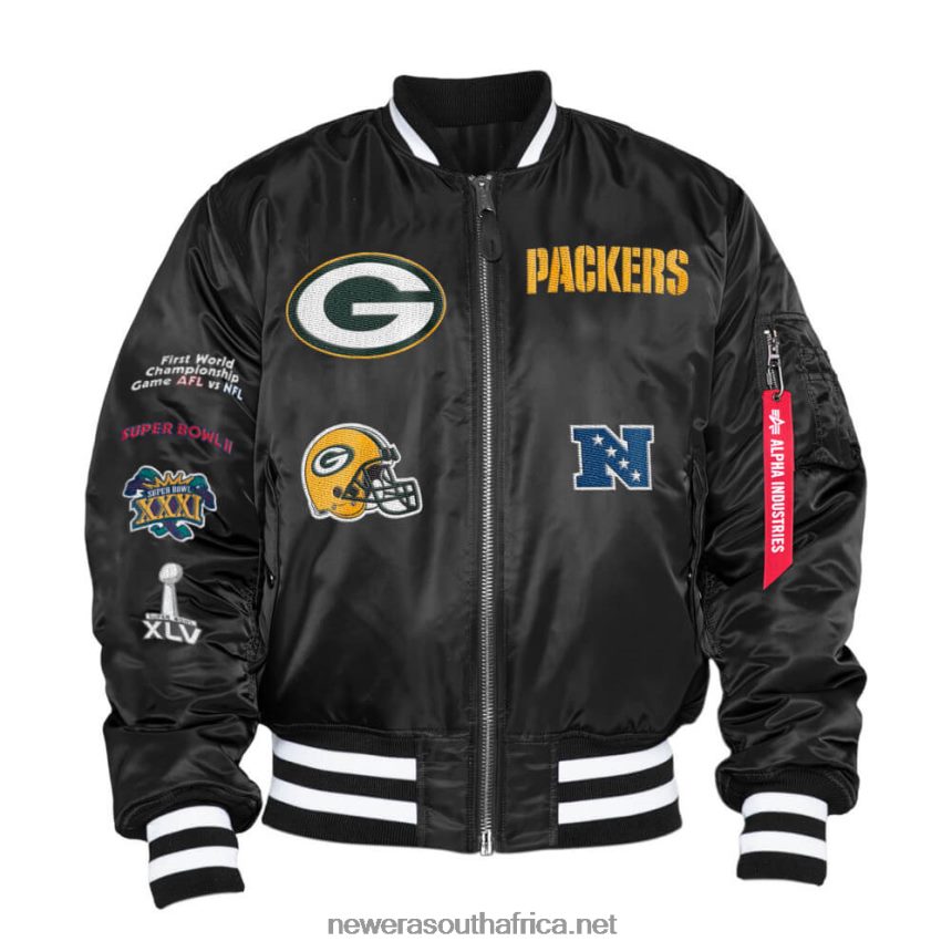 Green Bay Packers x Alpha Industries Black Reversible Bomber Jacket New Era TRBRBN2579