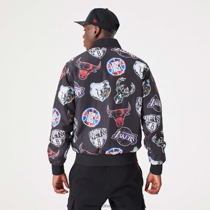 NBA All Over Print Team Logos Black Bomber Jacket New Era TRBRBN2571