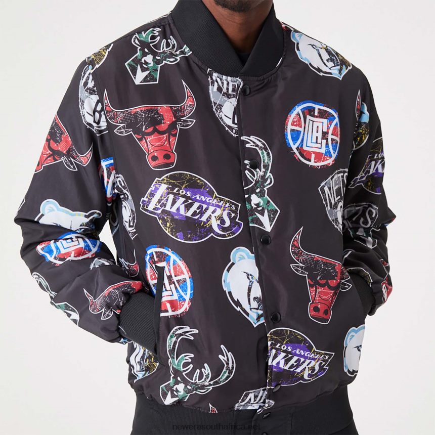 NBA All Over Print Team Logos Black Bomber Jacket New Era TRBRBN2571