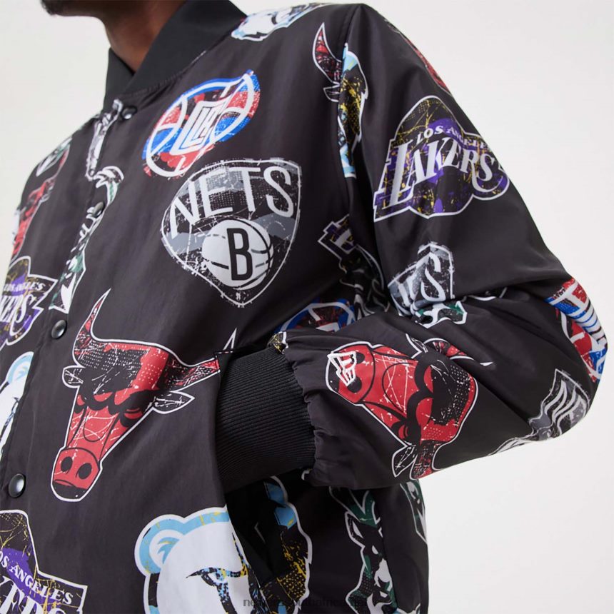 NBA All Over Print Team Logos Black Bomber Jacket New Era TRBRBN2571