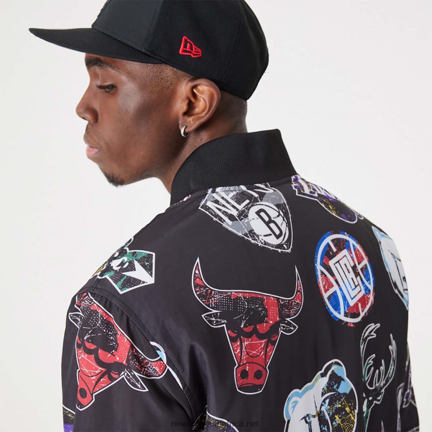 NBA All Over Print Team Logos Black Bomber Jacket New Era TRBRBN2571