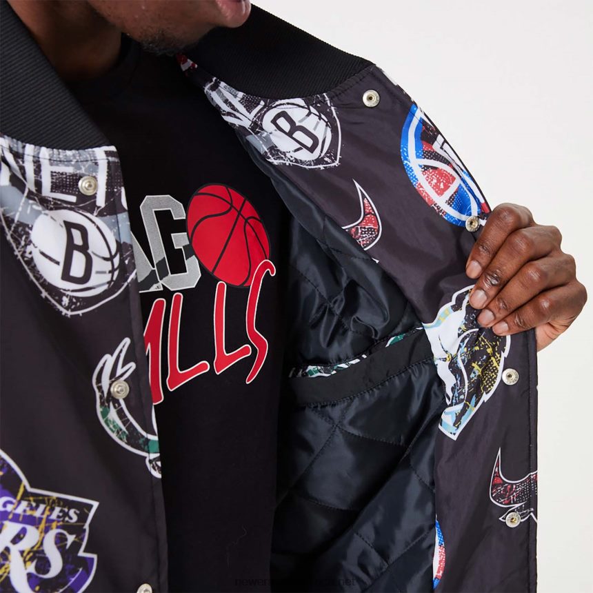 NBA All Over Print Team Logos Black Bomber Jacket New Era TRBRBN2571