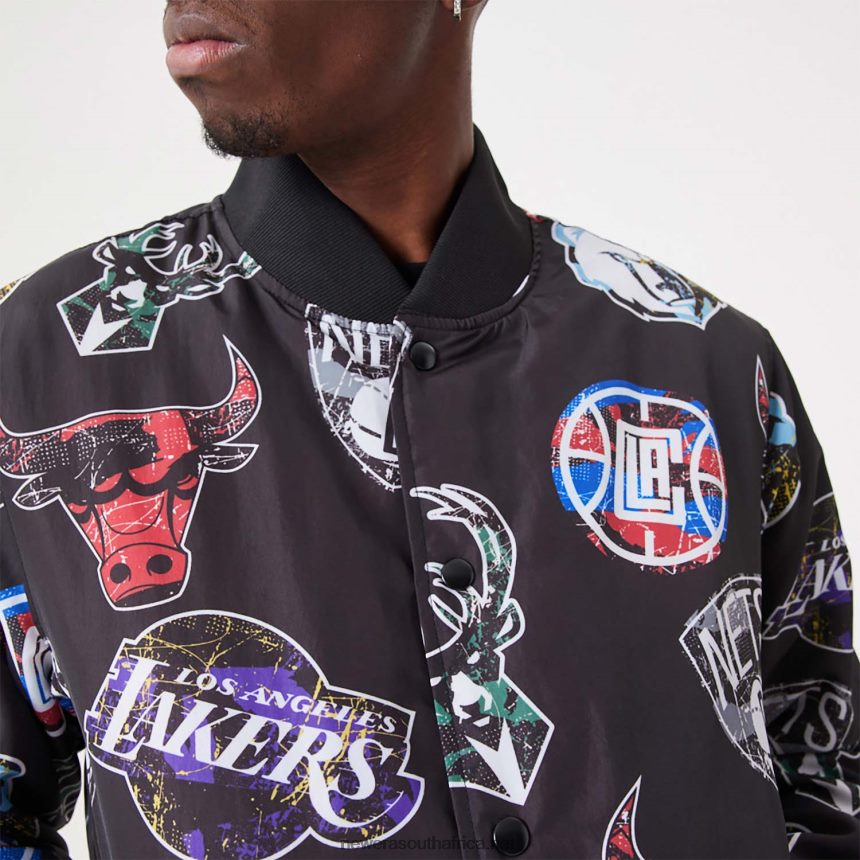 NBA All Over Print Team Logos Black Bomber Jacket New Era TRBRBN2571