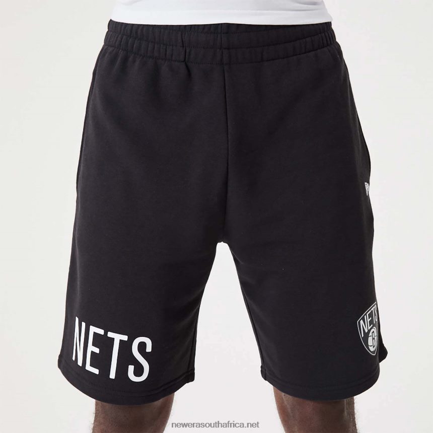 Brooklyn Nets NBA Wordmark Black Oversized Shorts New Era TRBRBN2633