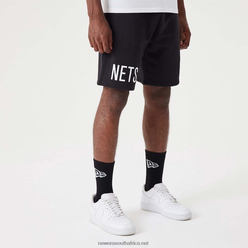 Brooklyn Nets NBA Wordmark Black Oversized Shorts New Era TRBRBN2633