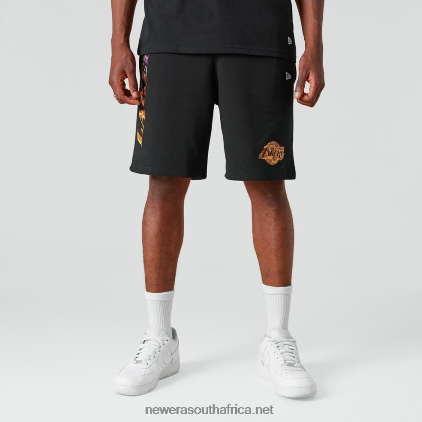 LA Lakers NBA Team Colour Water Print Black Shorts New Era TRBRBN2628