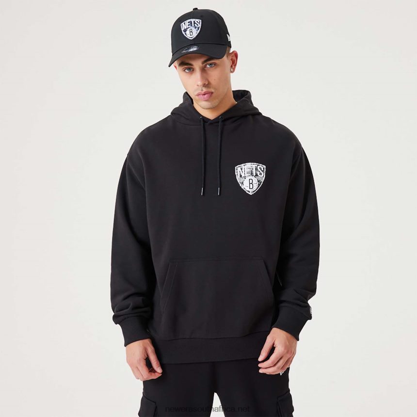 Brooklyn Nets NBA Infill Team Logo Black Pullover Hoodie New Era TRBRBN2704