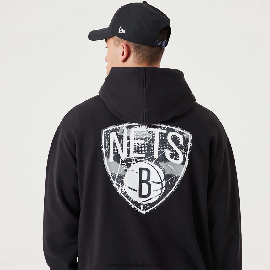 Brooklyn Nets NBA Infill Team Logo Black Pullover Hoodie New Era TRBRBN2704