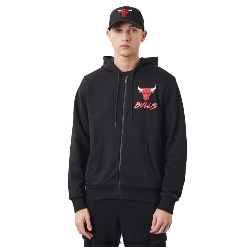 Chicago Bulls NBA Script Black Zip Hoodie New Era TRBRBN2698