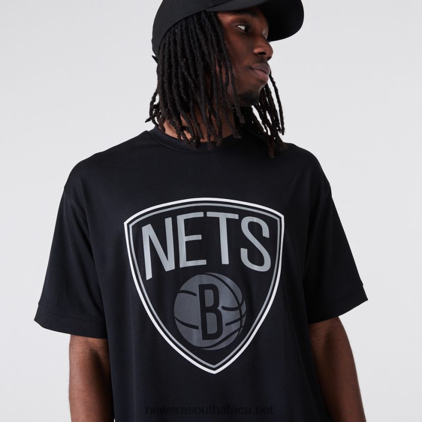 Brooklyn Nets NBA Outline Mesh Black T-Shirt New Era TRBRBN3138