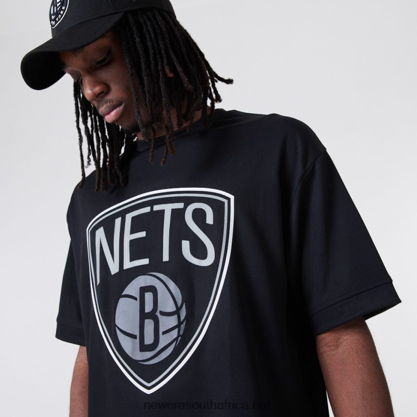 Brooklyn Nets NBA Outline Mesh Black T-Shirt New Era TRBRBN3138