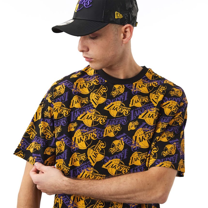 LA Lakers Logo Print Black Oversized T-Shirt New Era TRBRBN3045