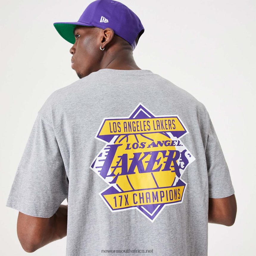 LA Lakers NBA Championship Medium Grey Oversized T-Shirt New Era TRBRBN3040