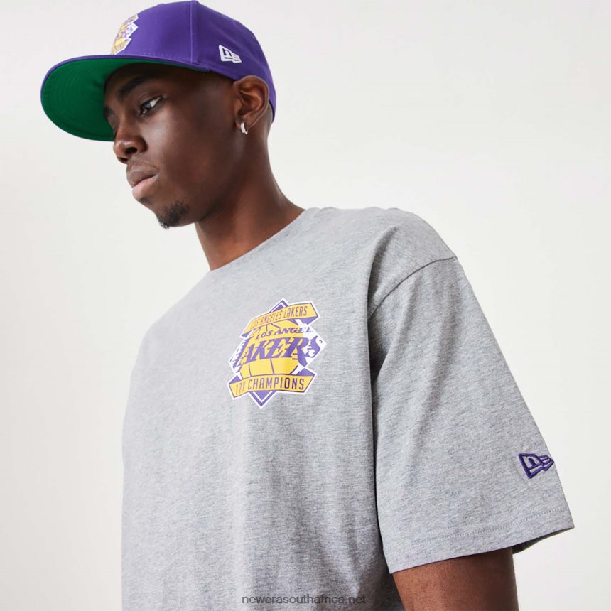 LA Lakers NBA Championship Medium Grey Oversized T-Shirt New Era TRBRBN3040
