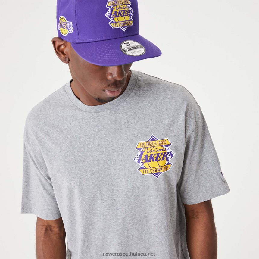 LA Lakers NBA Championship Medium Grey Oversized T-Shirt New Era TRBRBN3040