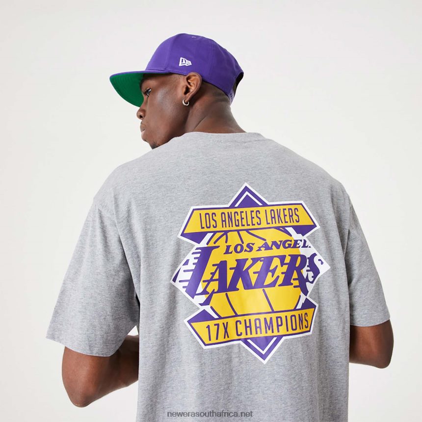 LA Lakers NBA Championship Medium Grey Oversized T-Shirt New Era TRBRBN3040
