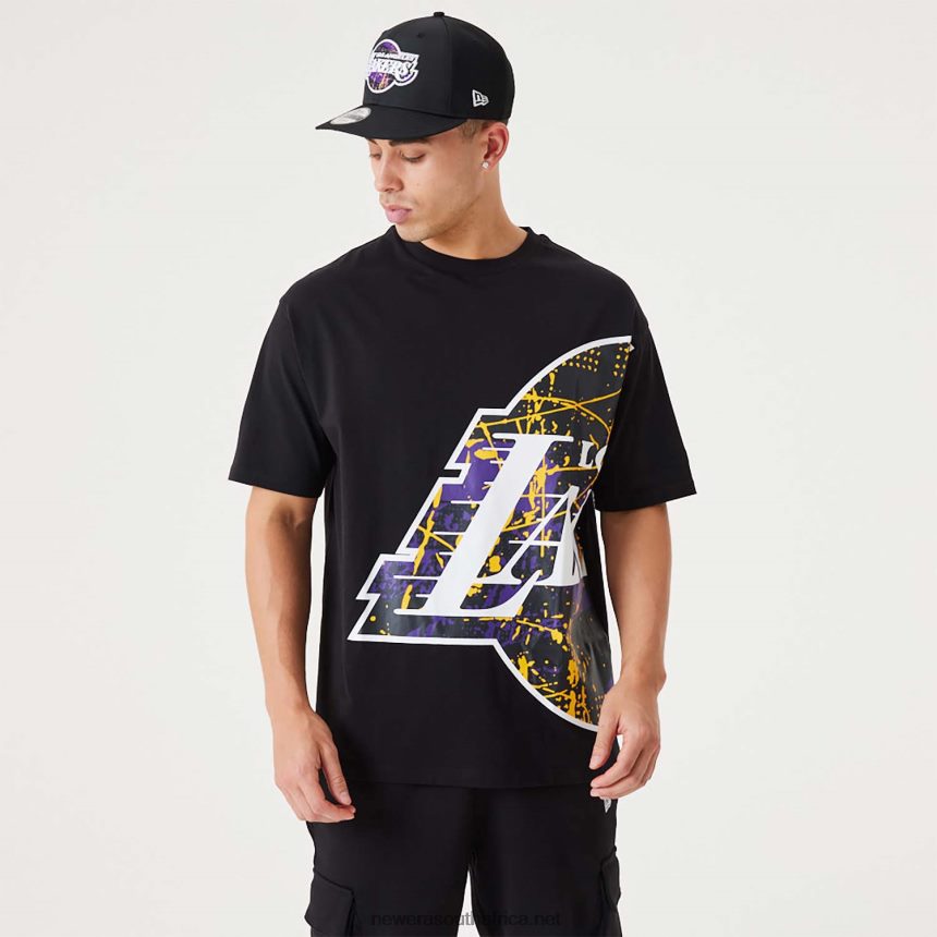 LA Lakers NBA Large Team Logo Black Oversized T-Shirt New Era TRBRBN2941