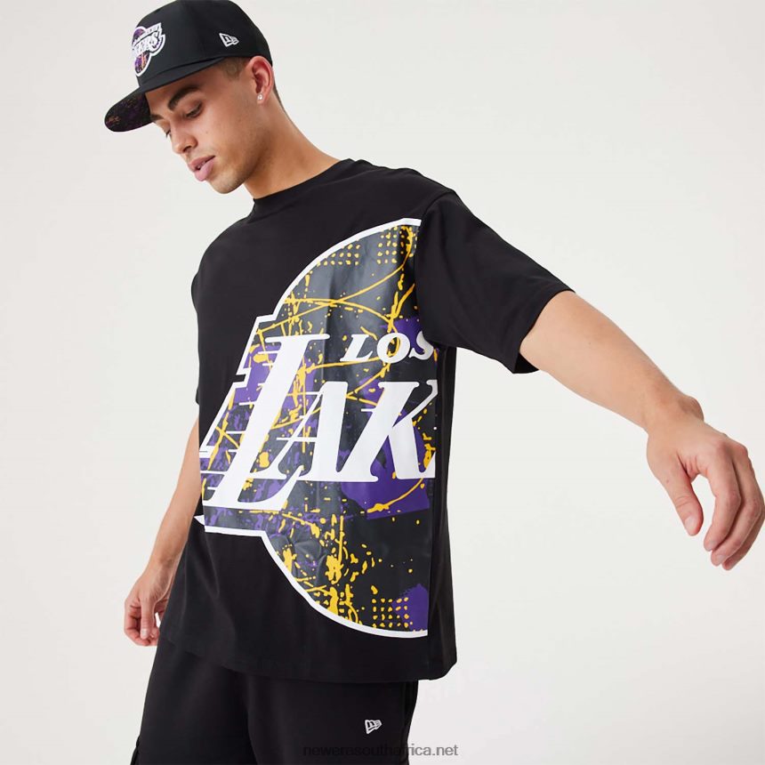 LA Lakers NBA Large Team Logo Black Oversized T-Shirt New Era TRBRBN2941