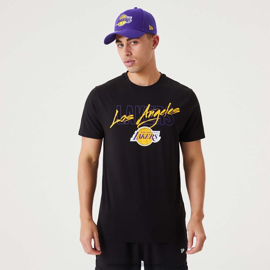 LA Lakers NBA Script Black T-Shirt New Era TRBRBN3055