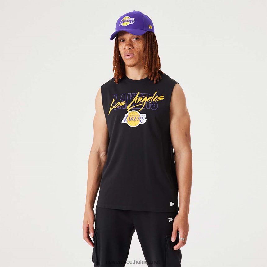 LA Lakers NBA Script Essential Black Tank Top New Era TRBRBN3069
