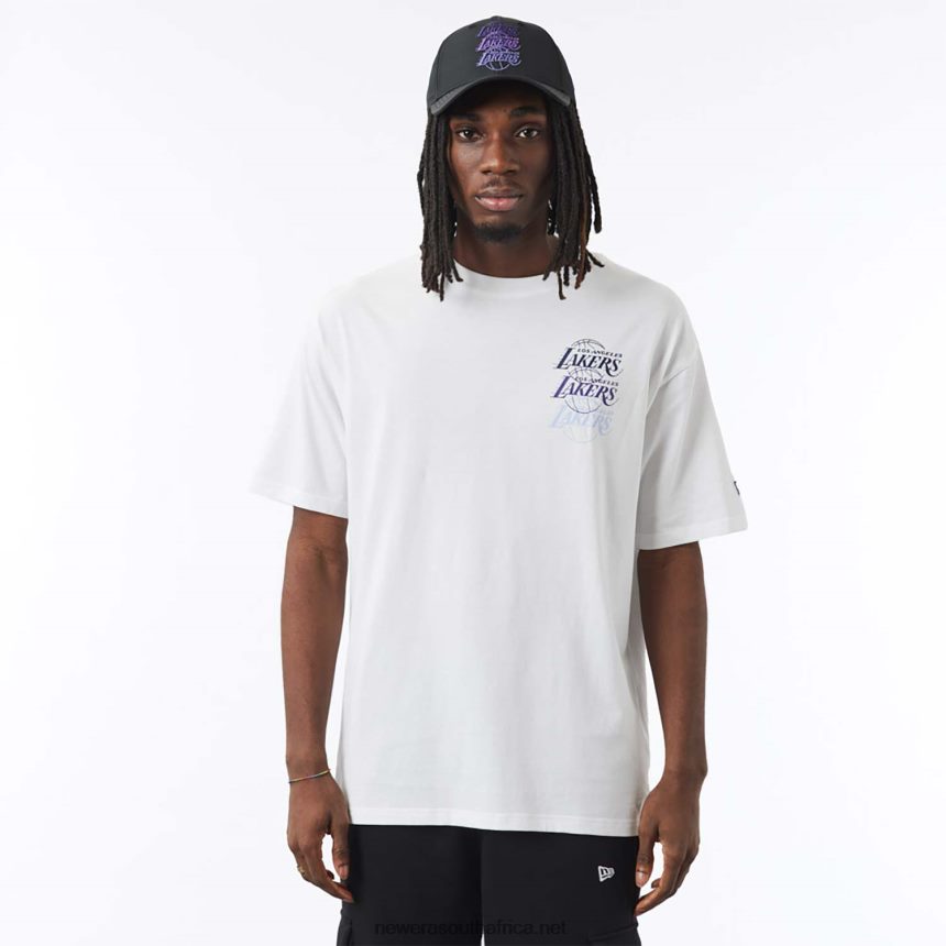 LA Lakers NBA Stacked White Oversized T-Shirt New Era TRBRBN3075