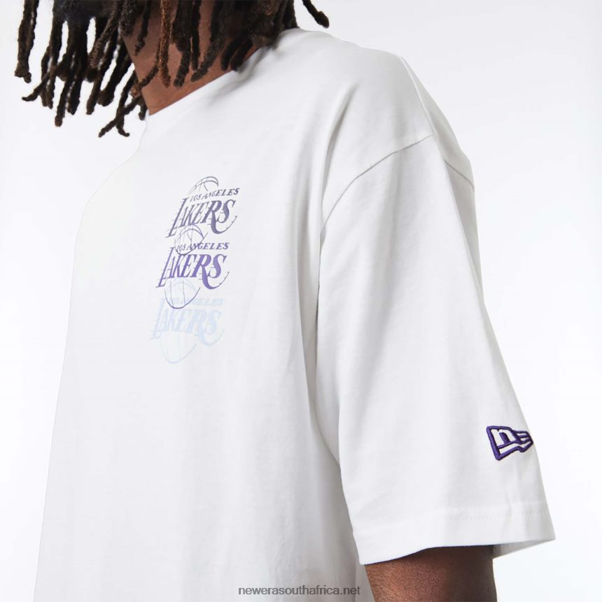 LA Lakers NBA Stacked White Oversized T-Shirt New Era TRBRBN3075