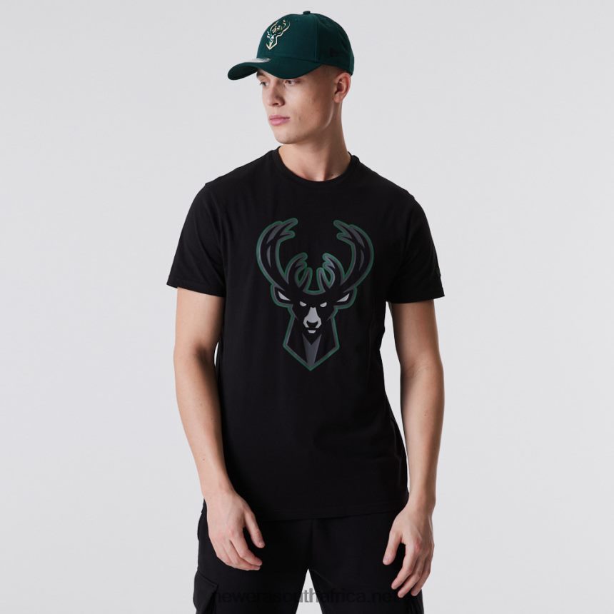 Milwaukee Bucks NBA Outline Logo Black T-Shirt New Era TRBRBN2890