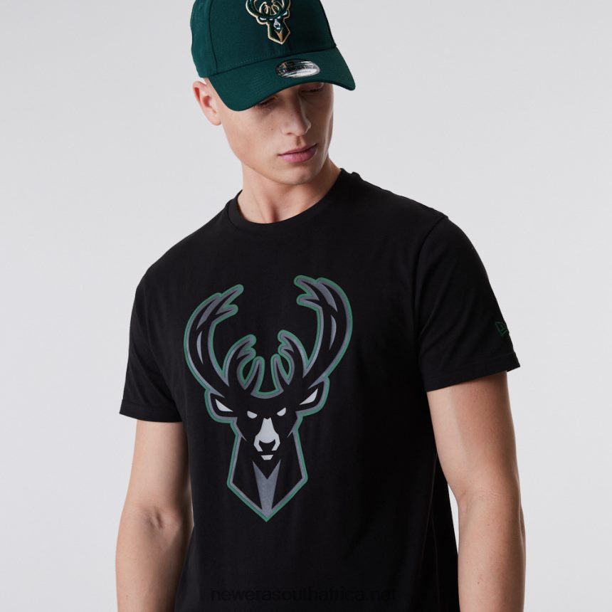 Milwaukee Bucks NBA Outline Logo Black T-Shirt New Era TRBRBN2890