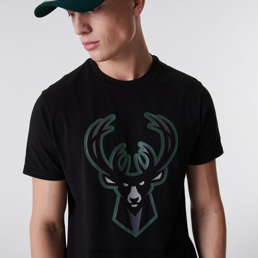 Milwaukee Bucks NBA Outline Logo Black T-Shirt New Era TRBRBN2890