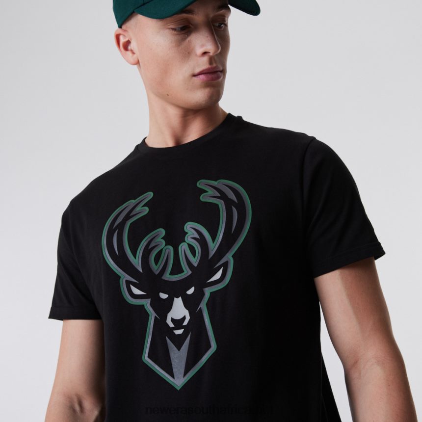 Milwaukee Bucks NBA Outline Logo Black T-Shirt New Era TRBRBN2890