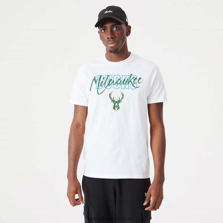 Milwaukee Bucks NBA Script White T-Shirt New Era TRBRBN2901