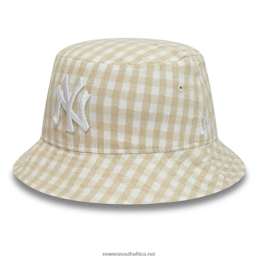 New York Yankees Womens Gingham Tapered Stone Bucket Hat New Era TRBRBN2298