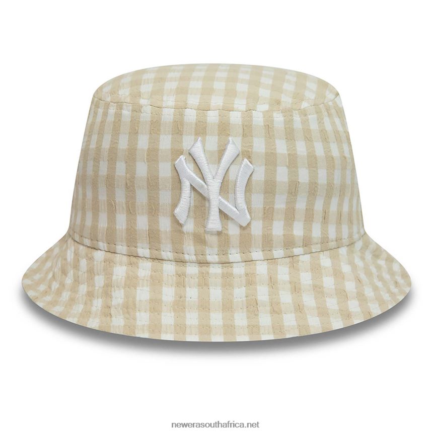 New York Yankees Womens Gingham Tapered Stone Bucket Hat New Era TRBRBN2298