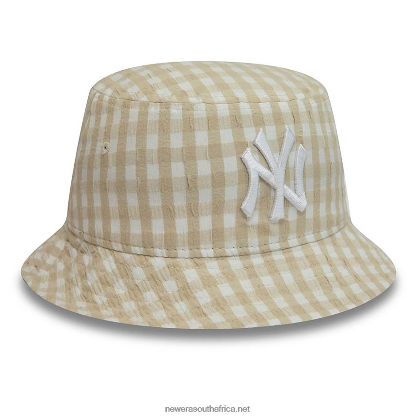 New York Yankees Womens Gingham Tapered Stone Bucket Hat New Era TRBRBN2298
