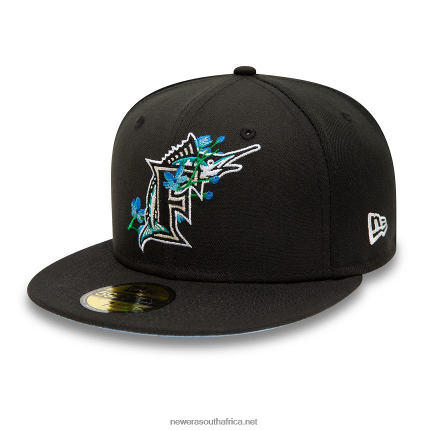 Florida Marlins Side Patch Bloom Black 59FIFTY Fitted Cap New Era TRBRBN838
