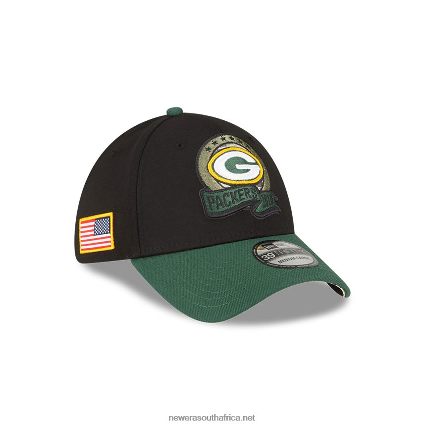 Green Bay Packers NFL Salute to Service Black 39THIRTY Stretch Fit Cap New Era TRBRBN2193