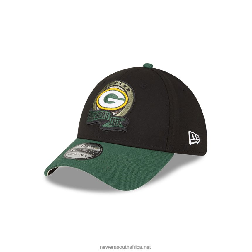 Green Bay Packers NFL Salute to Service Black 39THIRTY Stretch Fit Cap New Era TRBRBN2193