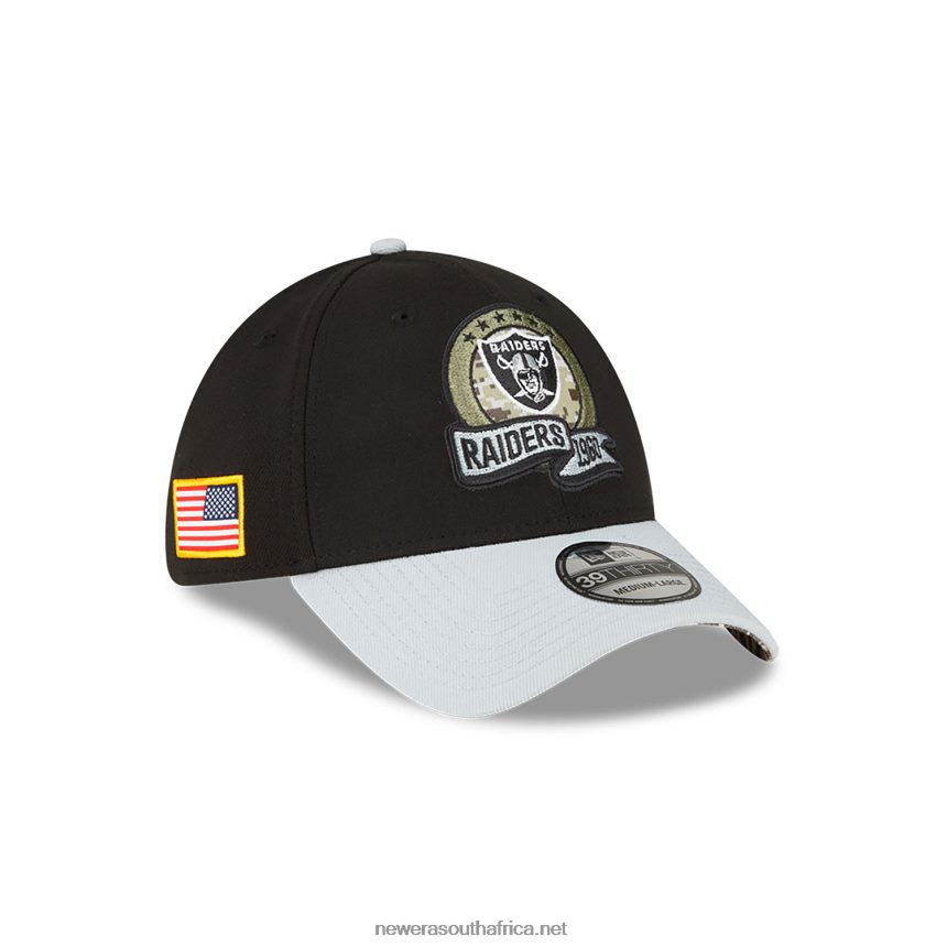Las Vegas Raiders NFL Salute to Service Black 39THIRTY Stretch Fit Cap New Era TRBRBN2163