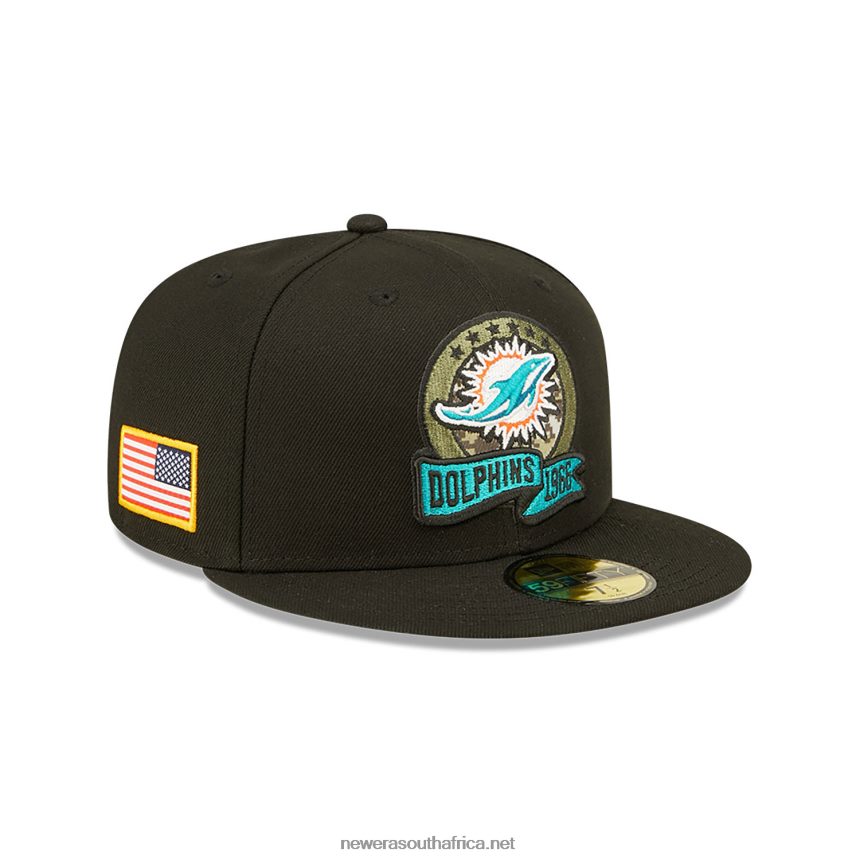 Miami Dolphins NFL Salute to Service Black 59FIFTY 59FIFTY Fitted Cap New Era TRBRBN941