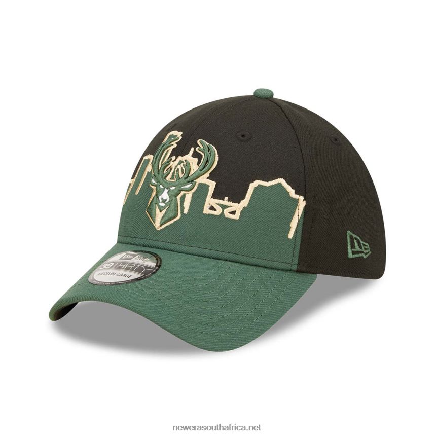 Milwaukee Bucks NBA Tip Off 2022 Black 39THIRTY Stretch Fit Cap New Era TRBRBN2210