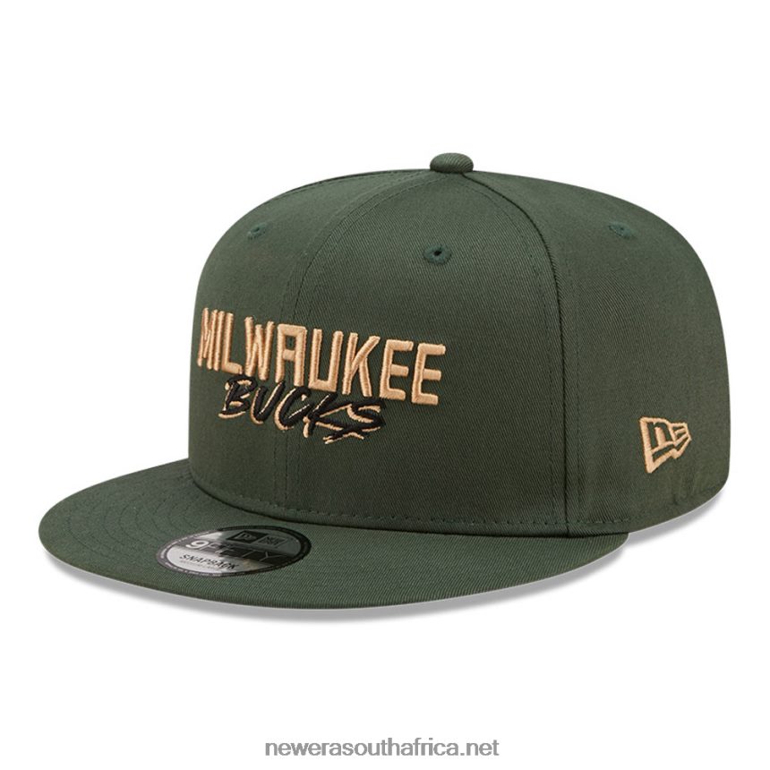 Milwaukee Bucks Script Logo Khaki 9FIFTY Snapback Cap New Era TRBRBN1846