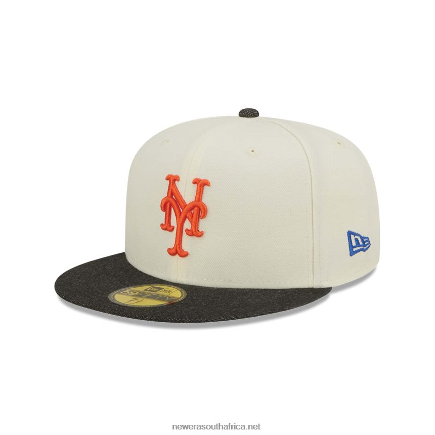 New York Mets MLB Black Denim Chrome White 59FIFTY Fitted Cap New Era TRBRBN837