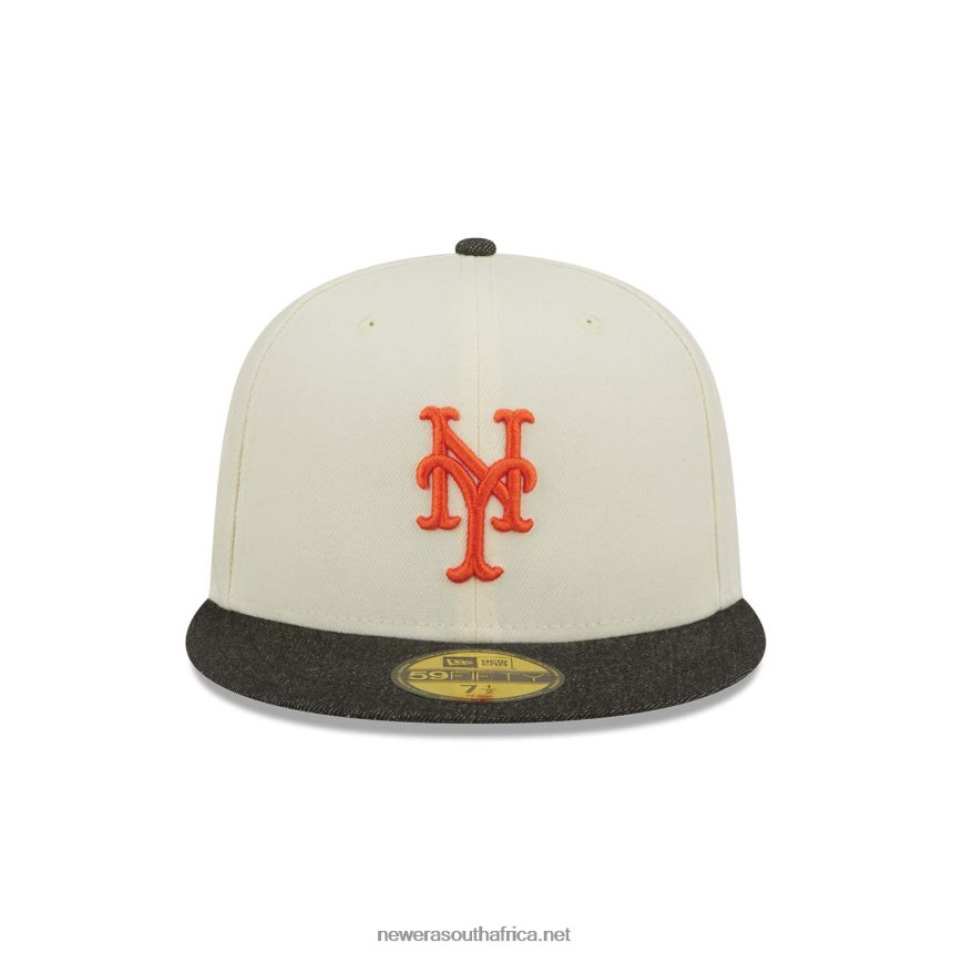 New York Mets MLB Black Denim Chrome White 59FIFTY Fitted Cap New Era TRBRBN837
