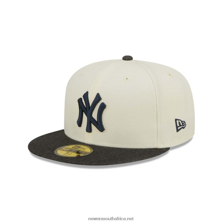 New York Yankees MLB Black Denim Chrome White 59FIFTY Fitted Cap New Era TRBRBN230