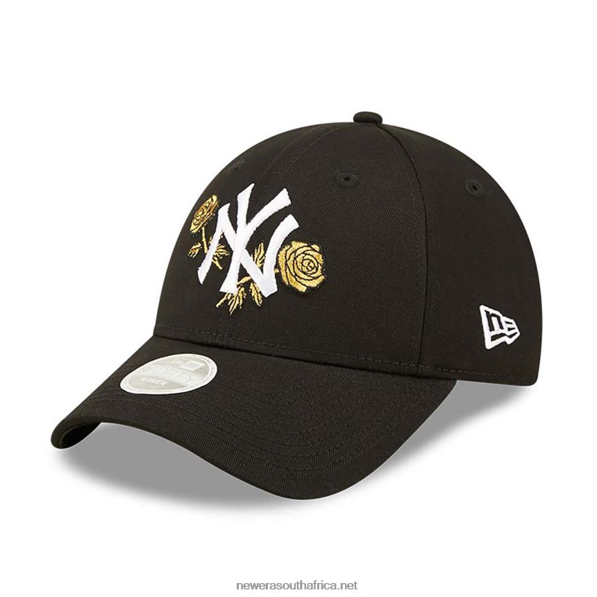 New York Yankees Womens Floral Metallic Black 9FORTY Adjustable Cap New Era TRBRBN1613