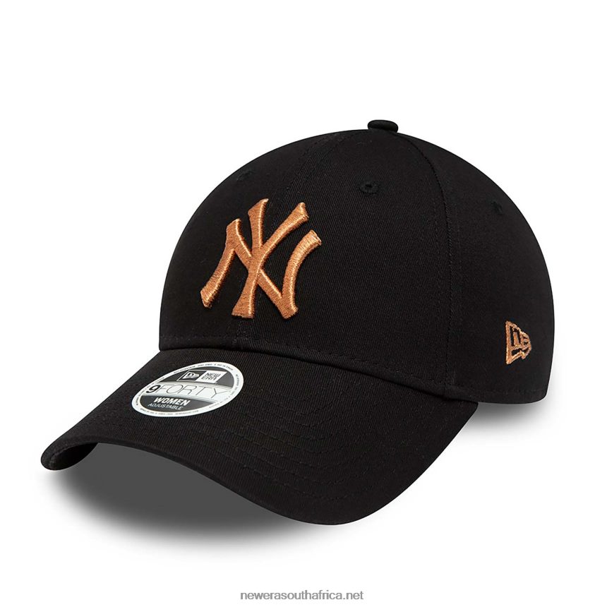New York Yankees Womens Metallic Logo Black 9FORTY Adjustable Cap New Era TRBRBN1533