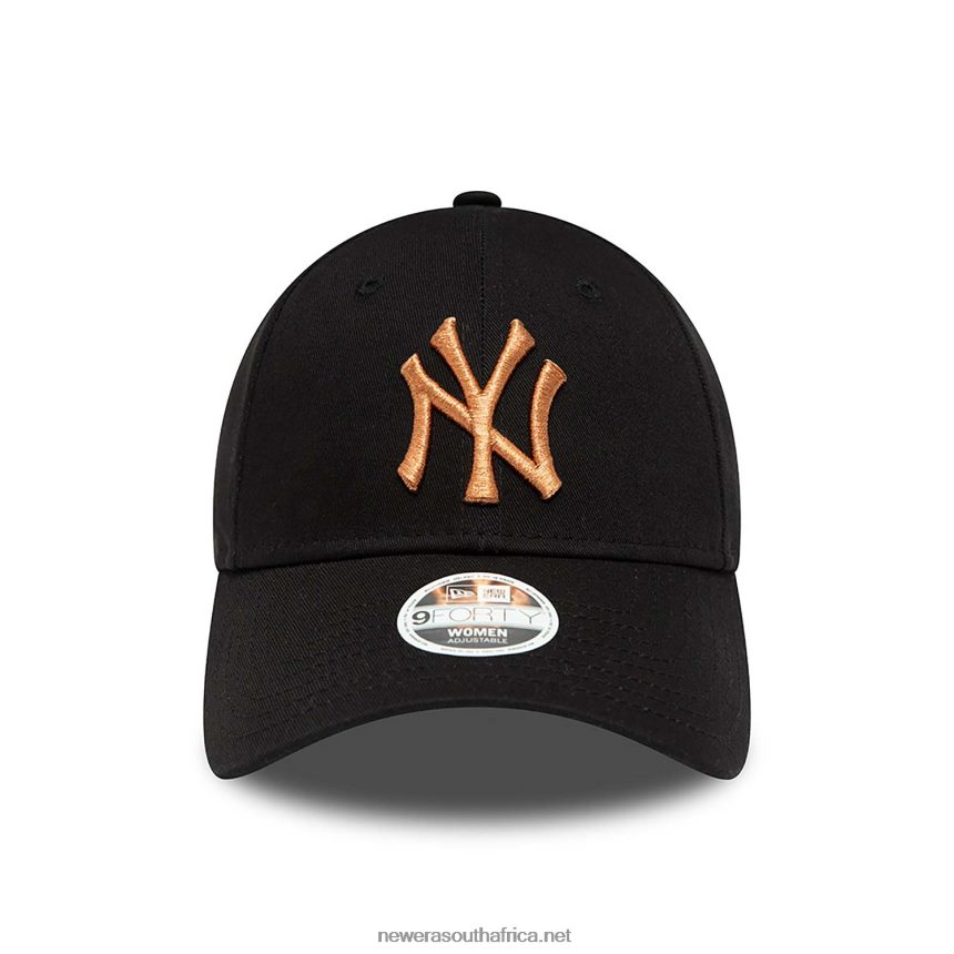 New York Yankees Womens Metallic Logo Black 9FORTY Adjustable Cap New Era TRBRBN1533
