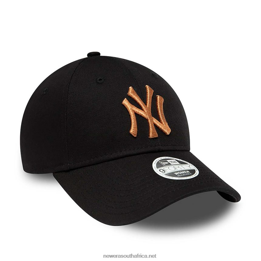 New York Yankees Womens Metallic Logo Black 9FORTY Adjustable Cap New Era TRBRBN1533